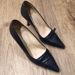Manolo Blahnik Navy Pointy-Toe Pumps